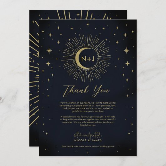 Gold Stars Night Celestial Sunburst Moon Vielen Da Einladung (Vorne/Hinten)