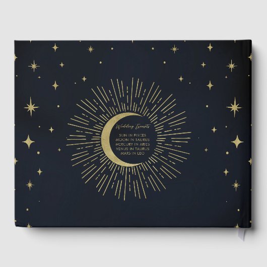 Gold Stars Night Celestist Sunburst Moon Gästebuch (Rückseite)