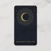 Gold Stars Night Celestist Sunburst Moon QR Visitenkarte (Vorderseite)