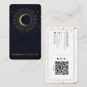 Gold Stars Night Celestist Sunburst Moon QR Visitenkarte (Vorne/Hinten)