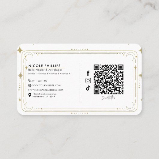 Gold Stars Night Celestist Sunburst Moon QR Visitenkarte (Rückseite)
