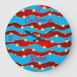 Gold Stars Patriotic Sky Thunder_Cove Große Wanduhr