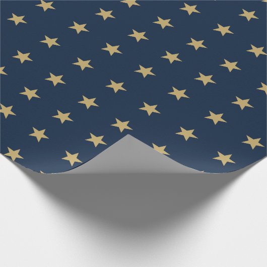 Gold Stars Pattern auf Navy Blue Geschenkpapier (Ecke)
