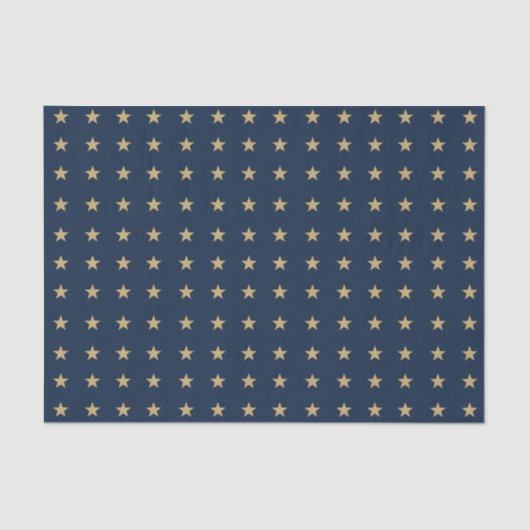 Gold Stars Pattern auf Navy Blue Seidenpapier (Vorderseite)