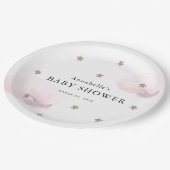 Gold Stars & Pink Clouds Kinderdusche Pappteller (Schrägansicht)