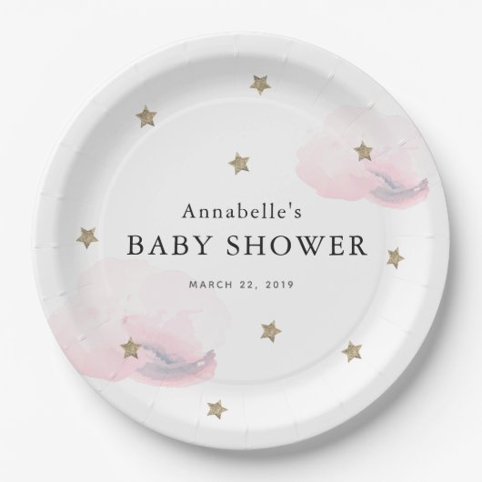 Gold Stars & Pink Clouds Kinderdusche Pappteller (Vorderseite)