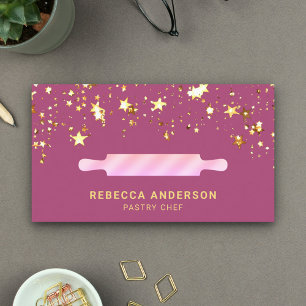 Gold Stars Pink Nudelholz Gebäck Konditor Bäckerei Visitenkarte