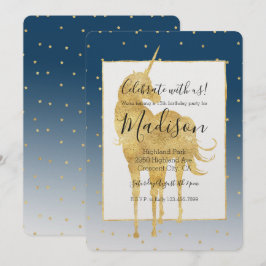 Gold Stars Sky Shine Bright Unicorn Ombre Birthday Einladung