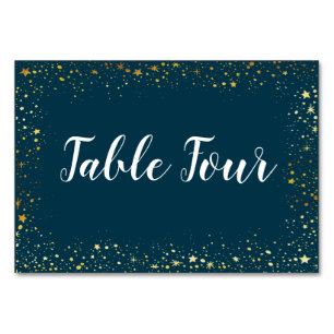 Gold Stars Sparkle Navy Table Name Card Tischnummer