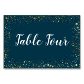 Gold Stars Sparkle Navy Table Name Card Tischnummer (Vorderseite)