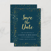 Gold Stars Sparkle Save the Date Card (Vorne/Hinten)