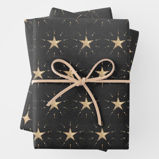 Gold Stars & Stardust auf Schwarz Geschenkpapier Set (Beispiel)