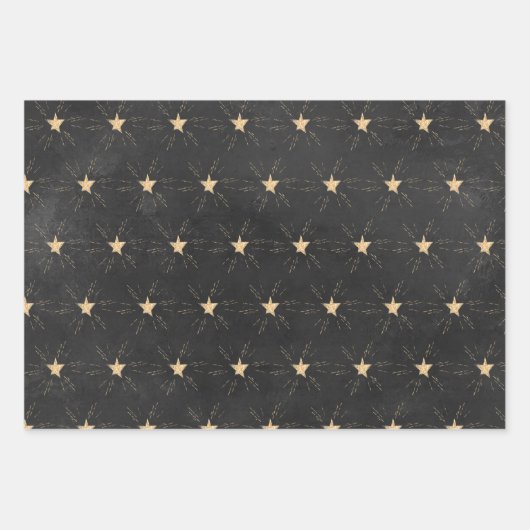 Gold Stars & Stardust auf Schwarz Geschenkpapier Set (Vorderseite 3)