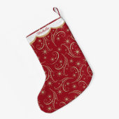 Gold Stars Swirl Personalisiert Kleiner Weihnachtsstrumpf (Rückseite (Hängend))