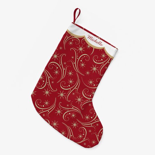 Gold Stars Swirl Personalisiert Kleiner Weihnachtsstrumpf (Vorderansicht (hängend))
