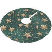 Gold Stars Tree Skirt | Dark Green Elegant Decor Polyester Weihnachtsbaumdecke (Schrägansicht)