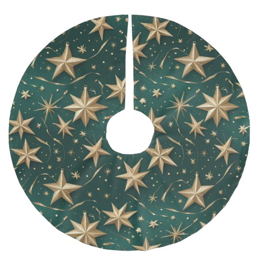 Gold Stars Tree Skirt | Dark Green Elegant Decor Polyester Weihnachtsbaumdecke (Vorderseite)
