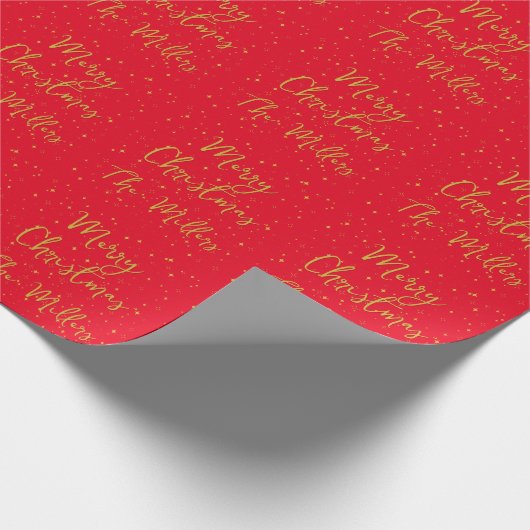 Gold Stars und Glitzern Custom Red Frohe Weihnacht Geschenkpapier (Ecke)