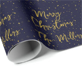 Gold Stars und Glitzern Dark Blue Frohe Weihnachte Geschenkpapier (Rolleneckpunkt)