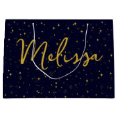 Gold Stars und Glitzern | Personalisiert Dunkelbla Große Geschenktüte (Vorderseite)