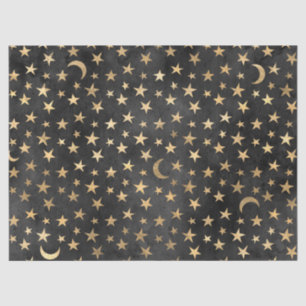 Gold Stars und Monde auf Black Decoupage Seidenpapier