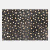 Gold Stars und Moons auf schwarz Geschenkpapier Set (Vorderseite)