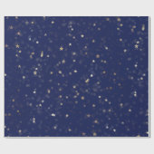 Gold Stars und Punkte auf blauem Wrapping Paper Geschenkpapier (Flach)
