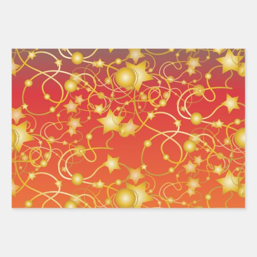 Gold Stars und Streicher auf Rot/Orange/Grün Ombre Geschenkpapier Set (Vorderseite 2)