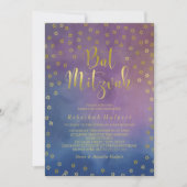 Gold Stars Watercolor Bat Mitzvah Einladung (Vorderseite)