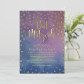 Gold Stars Watercolor Bat Mitzvah Einladung (Stehend Vorderseite)