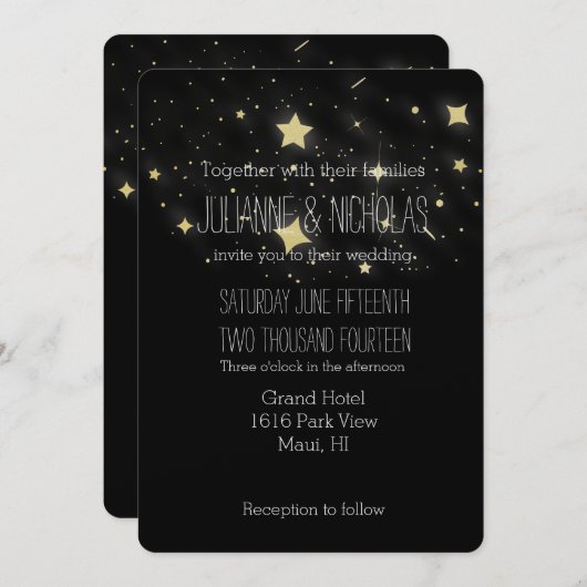 Gold Stars Wedding Einladung (Vorne/Hinten)