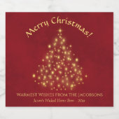 Gold Stars Weihnachtsbaum auf Red Fun Holiday Bierflaschenetikett (Einzelnes Label)