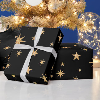 Gold Stars Wrapping Paper - Schwarzer Hintergrund Geschenkpapier