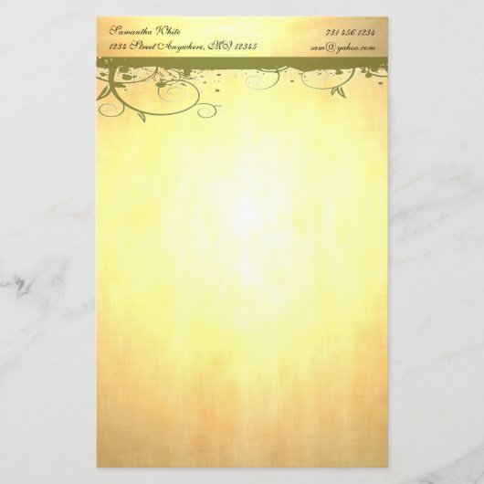 Gold Stationierung mit grünen Wirbel Briefpapier (Vorderseite)