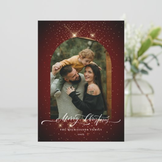 Gold Staub 3 Foto Festive Rot Frohe Weihnachten (Stehend Vorderseite)
