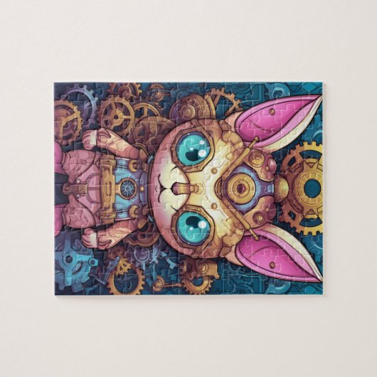Gold Steampunk Cat Robot Puzzle (Horizontal)