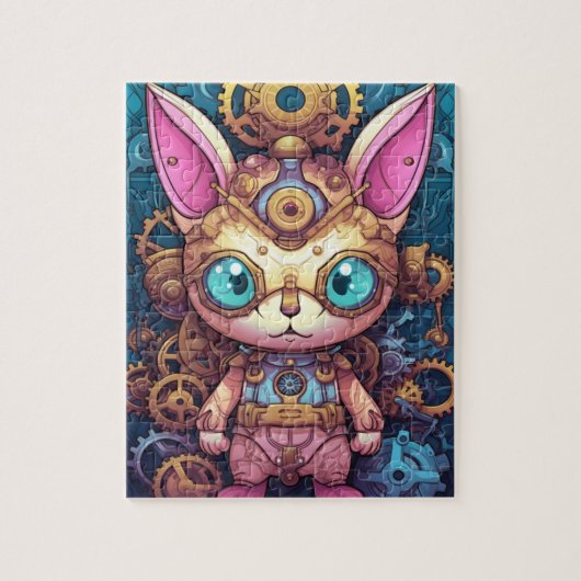 Gold Steampunk Cat Robot Puzzle (Vertikal)