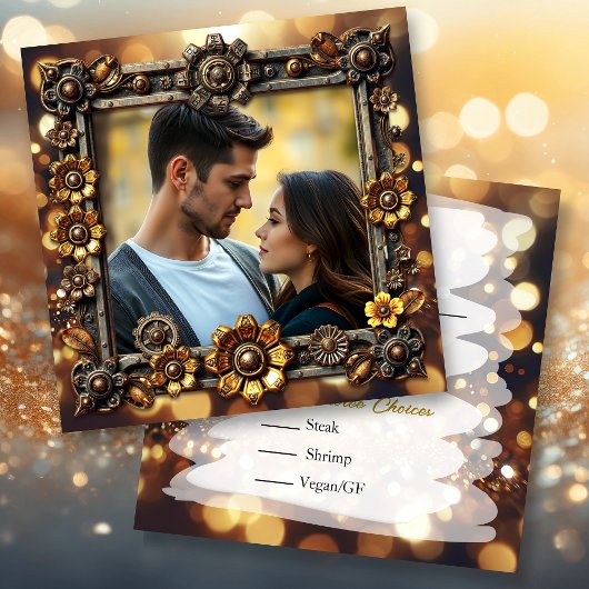 Gold Steampunk Personalisiert Wedding RSVP Save The Date