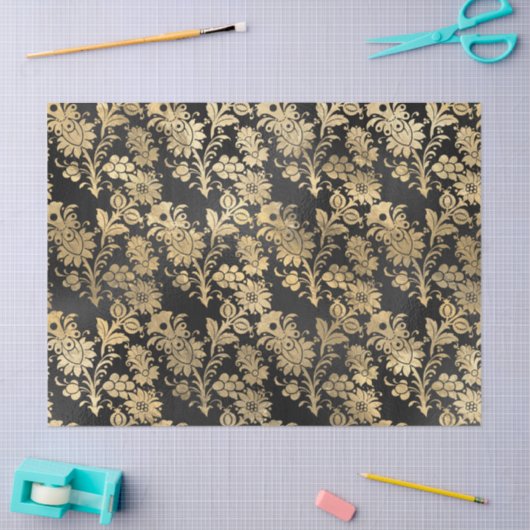 Gold Stencil-Blume auf Black Decoupage Seidenpapier (Basteln)