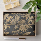 Gold Stencil-Blume auf Black Decoupage Seidenpapier (Geschenk)