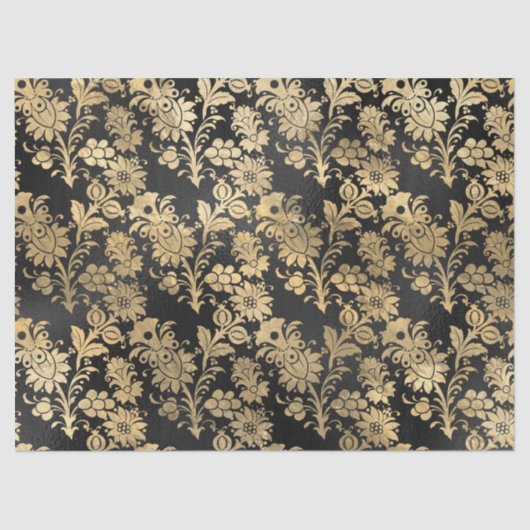 Gold Stencil-Blume auf Black Decoupage Seidenpapier (Vorderseite)