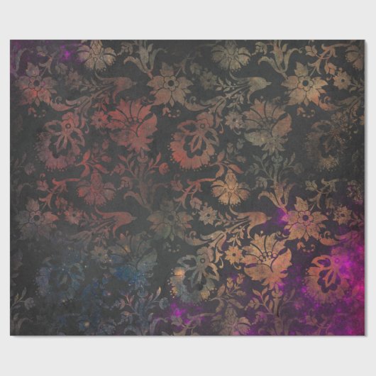 Gold Stencil-Blume auf Lila und schwarz Geschenkpapier (Flach)