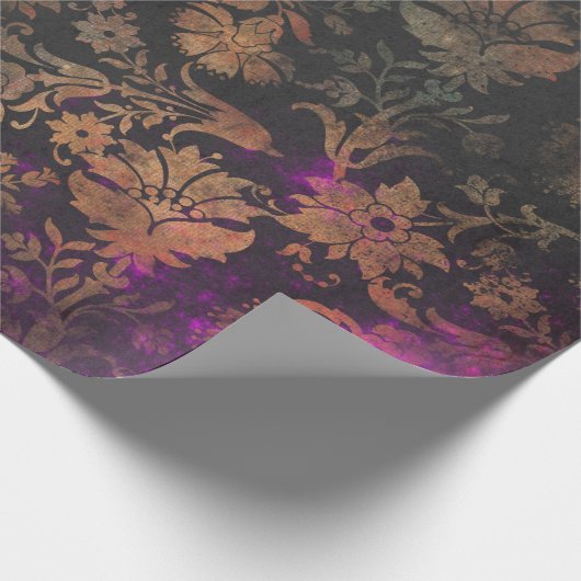 Gold Stencil-Blume auf Lila und schwarz Geschenkpapier (Ecke)