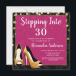 Gold Stepping in 30 Birthday Party Einladung<br><div class="desc">Treten Sie in 30 Hot Pink und Gold Foil Confetti und Schuhe 30. Geburtstag Party Einladung. Diese moderne und elegante Geburtstagsfeier lädt zu einem Spaziergang in die Geburtstagsfeier von 30 Jahren ein. Die Einladung beinhaltet Goldschuhe, goldene Folienkonfetti, schwarzen Damast-Hintergrund und weiße Schriftzeichen. Bitte kontaktieren Sie den Designer, um passende Artikel...</div>