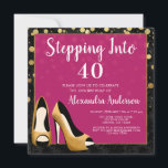 Gold Stepping in 40 Geburtstagsparty Einladung<br><div class="desc">Treten Sie in 40 Hot Pink und Gold Foil Confetti und Schuhe 40. Geburtstag Party Einladung. Diese moderne und elegante Geburtstagsfeier lädt zu einem Spaziergang in die Geburtstagsparty ein. Die Einladung beinhaltet Goldschuhe,  goldene Folienkonfetti,  schwarzen Damast-Hintergrund und weiße Schriftzeichen. Bitte kontaktieren Sie den Designer,  um passende Artikel zu erhalten.</div>