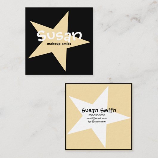Gold Stern auf schwarz Quadratische Visitenkarte (Vorne/Hinten)