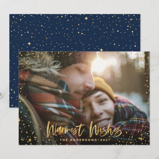 Gold Sterne Marineblau Weihnachten 1 Foto modern (Vorne/Hinten)