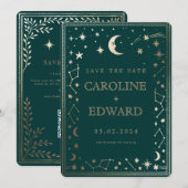 Gold Sterne Mond Himmel Qr Code Save the Date (Vorne/Hinten)