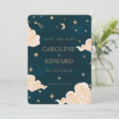 Gold Sterne Mond Himmels Qr Code Termin speichern Save The Date (Stehend Vorderseite)