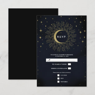 Gold Sterne Nacht Himmelsaufbruch Mond Zusagen RSVP Karte
